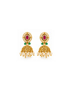 Jadau Traditional Necklace Set with Emerald Pearl and Ruby Detailing