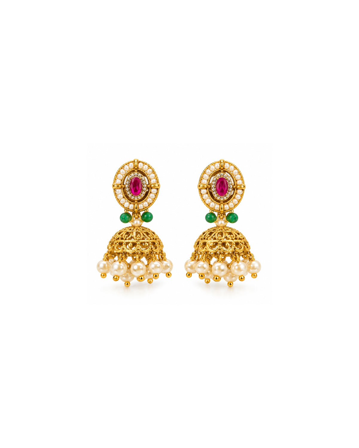 Jadau Traditional Necklace Set with Emerald Pearl and Ruby Detailing