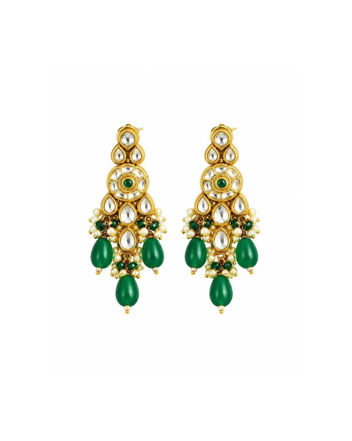 Kundan with Green Beaded Gold Plated Necklace Set