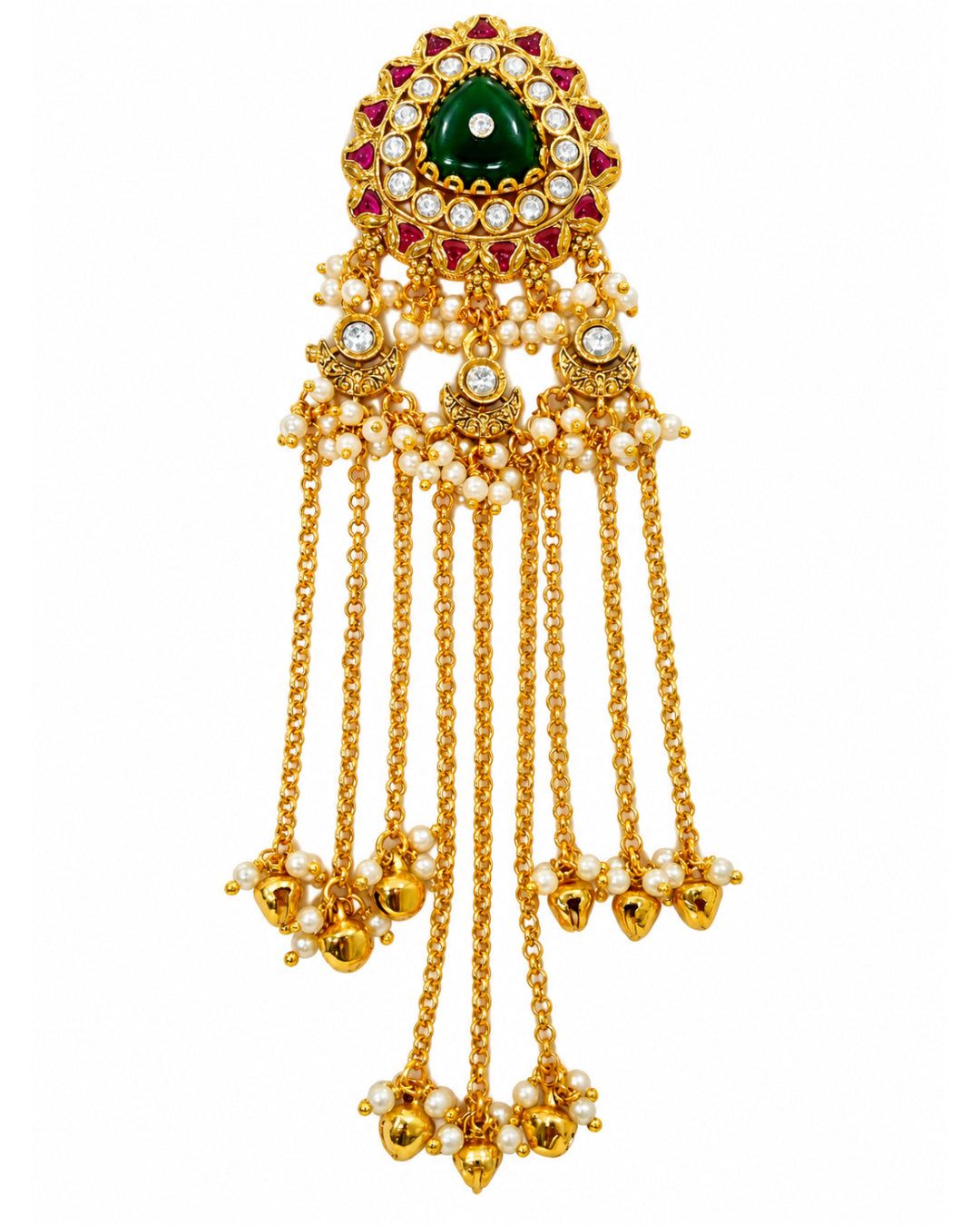 22K Micron Gold Plated Pearl Beaded Festive Hair Accessory with Floral Detail
