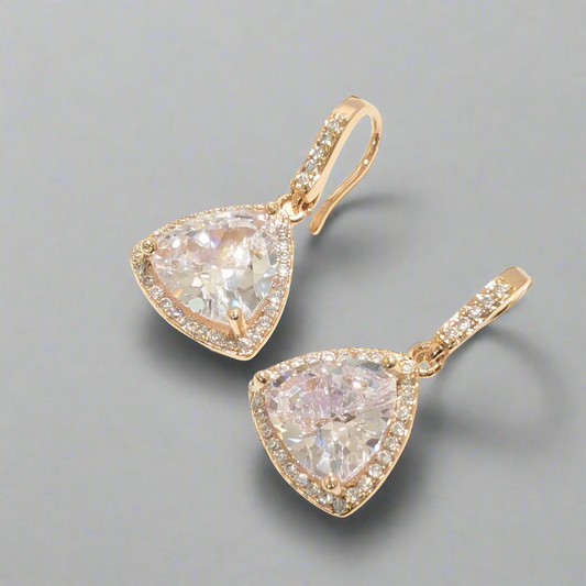 DIVA SERIES - Rose Gold Zirconia 5A Triangular Drops Earring