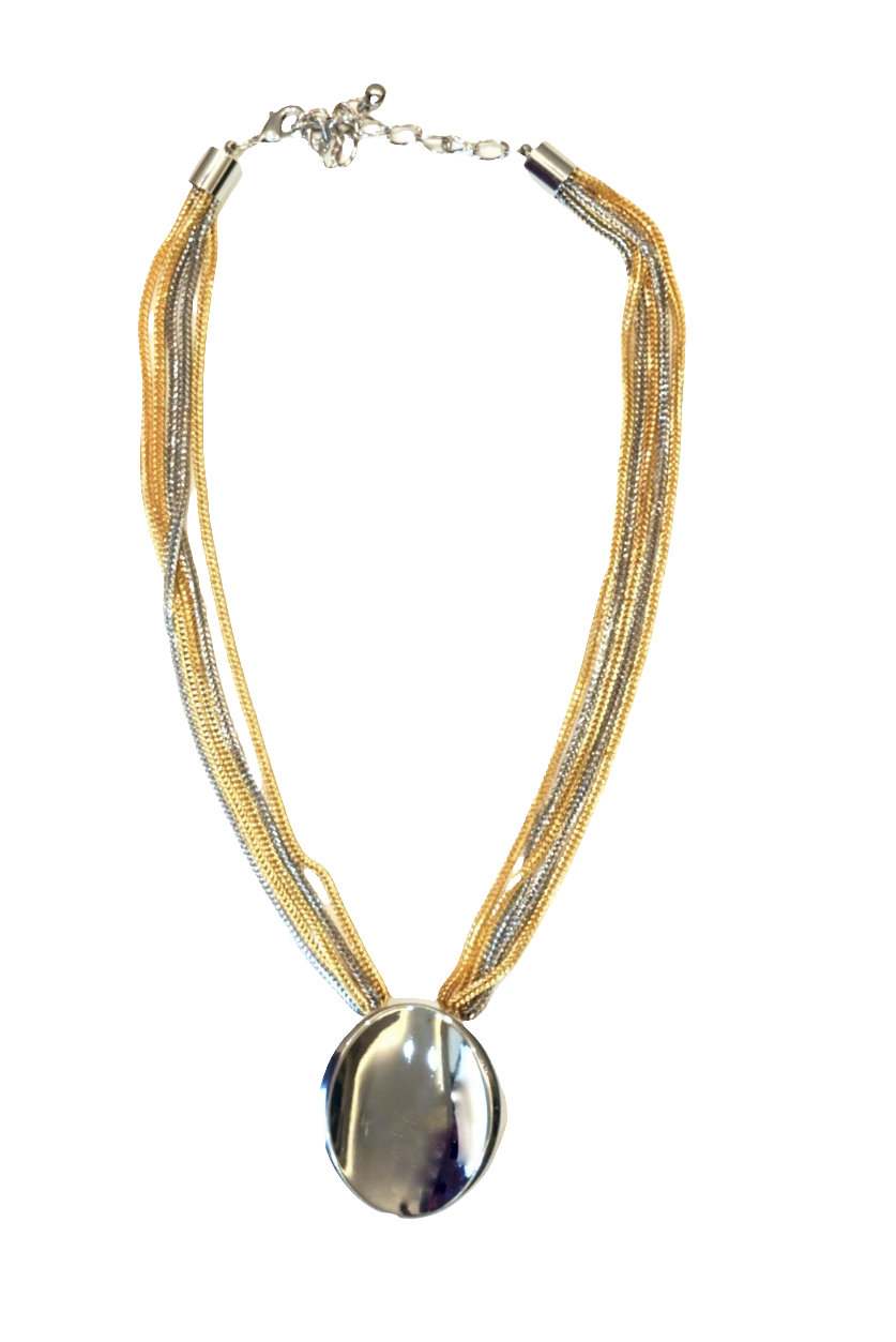 BOLD SERIES Dual Tone Rhodium and Gold Plated Bold Oval Pendant Necklace