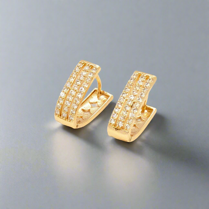 Earrings - Flat V Shape Studded with American Diamond - Gold Finish