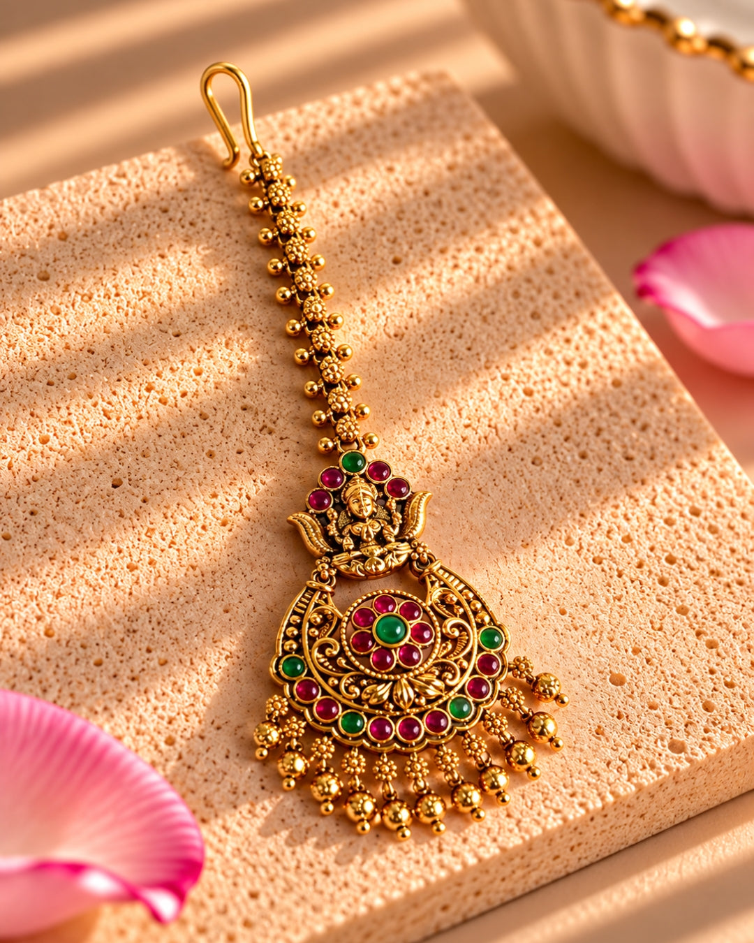 Temple Gold Plated Multicolor Stone Maang Tikka