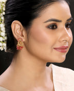 Graceful Laxmi Temple Studs with Faux Ruby n Red Crystals [Matte Gold]