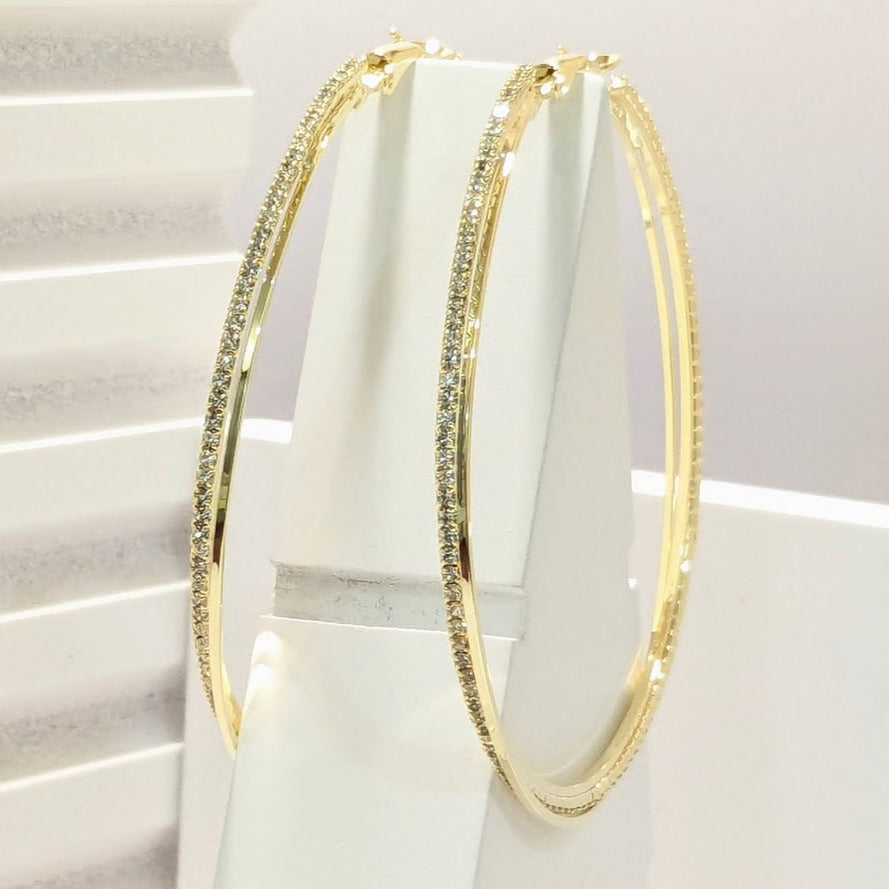 PRIMA DONNA SERIES - 18k Gold Plated Zirconia 5A Three Layered Large Loop Earrings