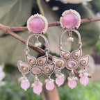 Bold Oxidized Dangler Earrings with Pink Stone & Pearls