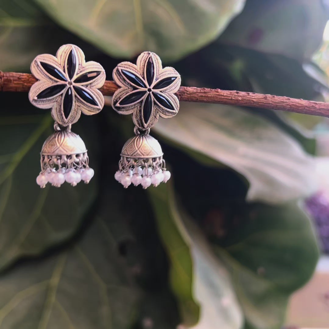 Exquisite Floral Jhumkas with Jaipuri Stones & Pearls