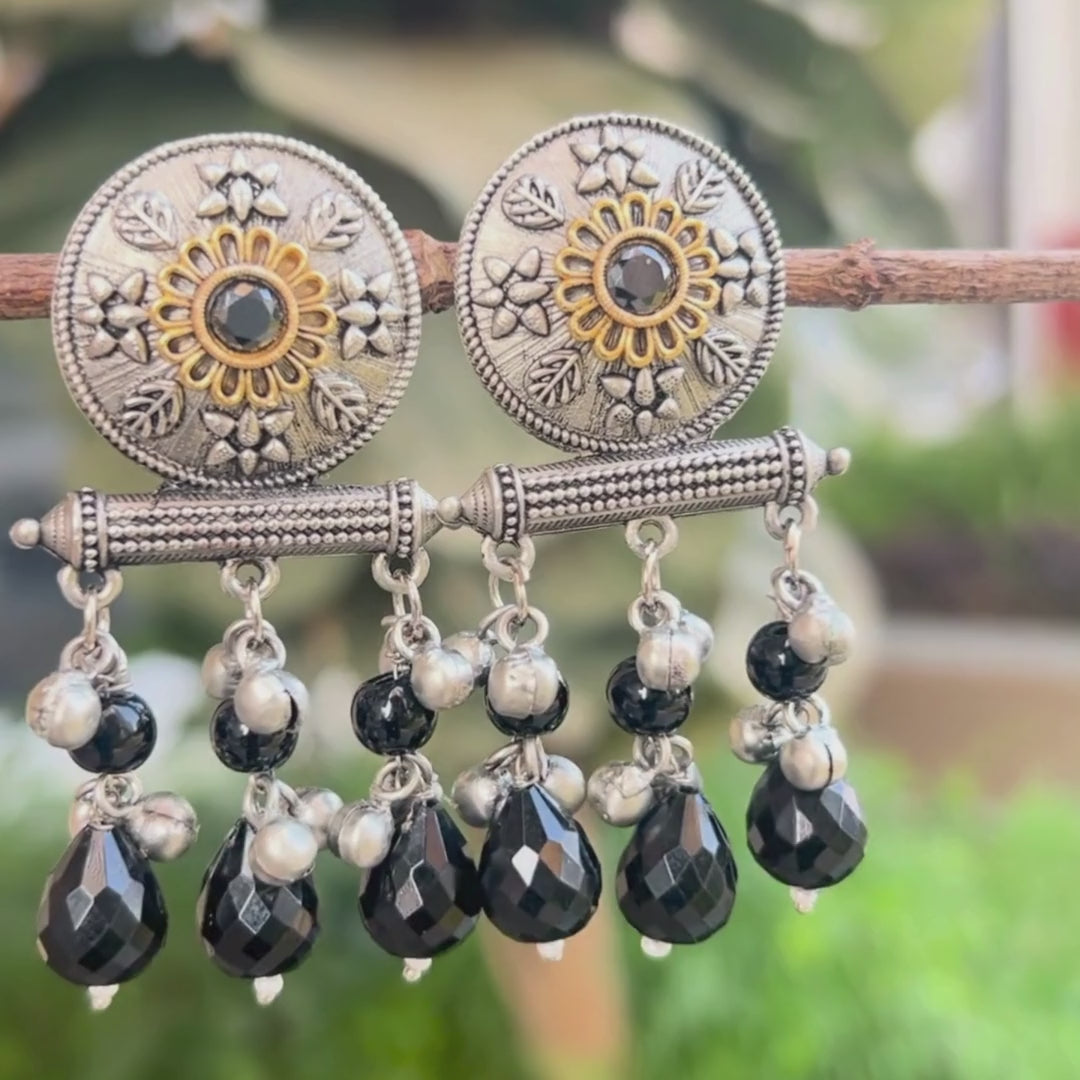 Oxidized Dual-Toned Black Stone Earrings