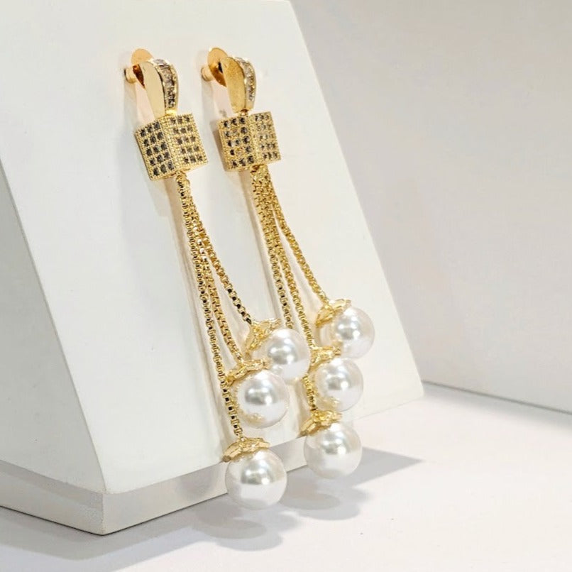 PRIMA DONNA SERIES - AD Danglers with set of 3 Hanging Pearl Earrings