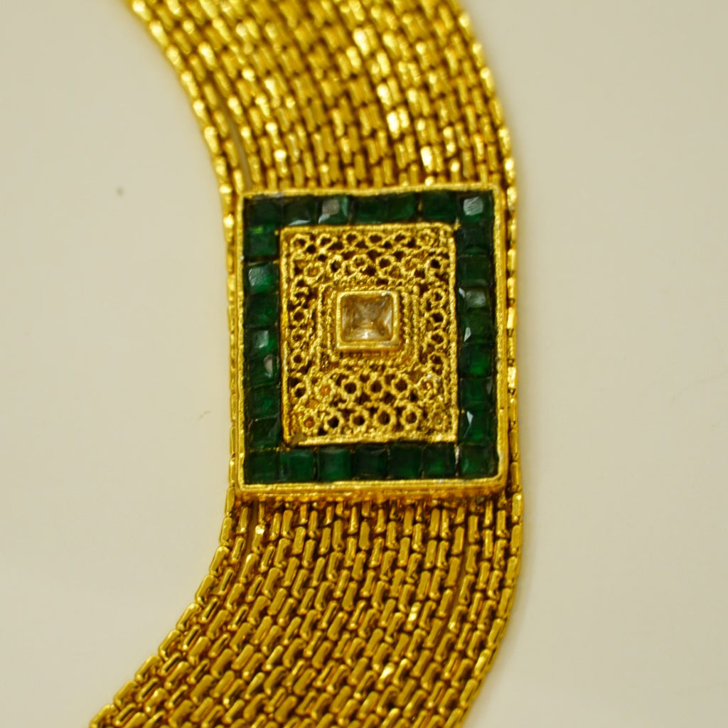 Green Crystal n Stone Studded Statement Bracelet