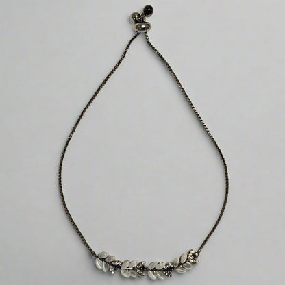 PRIMA DONNA SERIES - Leaf shaped White stones and 5A Zirconia Oxidized Brass Chain Bracelet